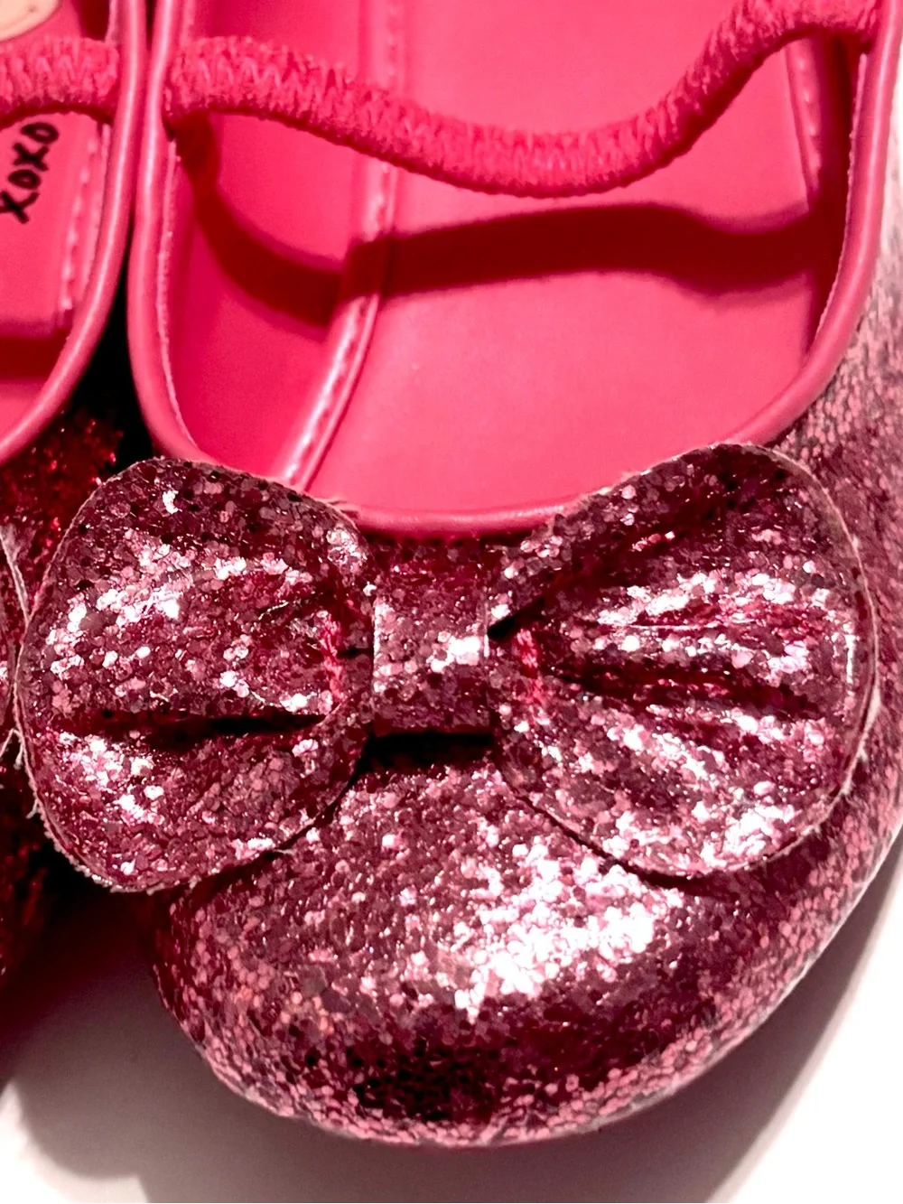 Disney Minnie Mouse Bow Flats Pink Smooth‑Glitter Little Kid Size 13 EUC 🎀
